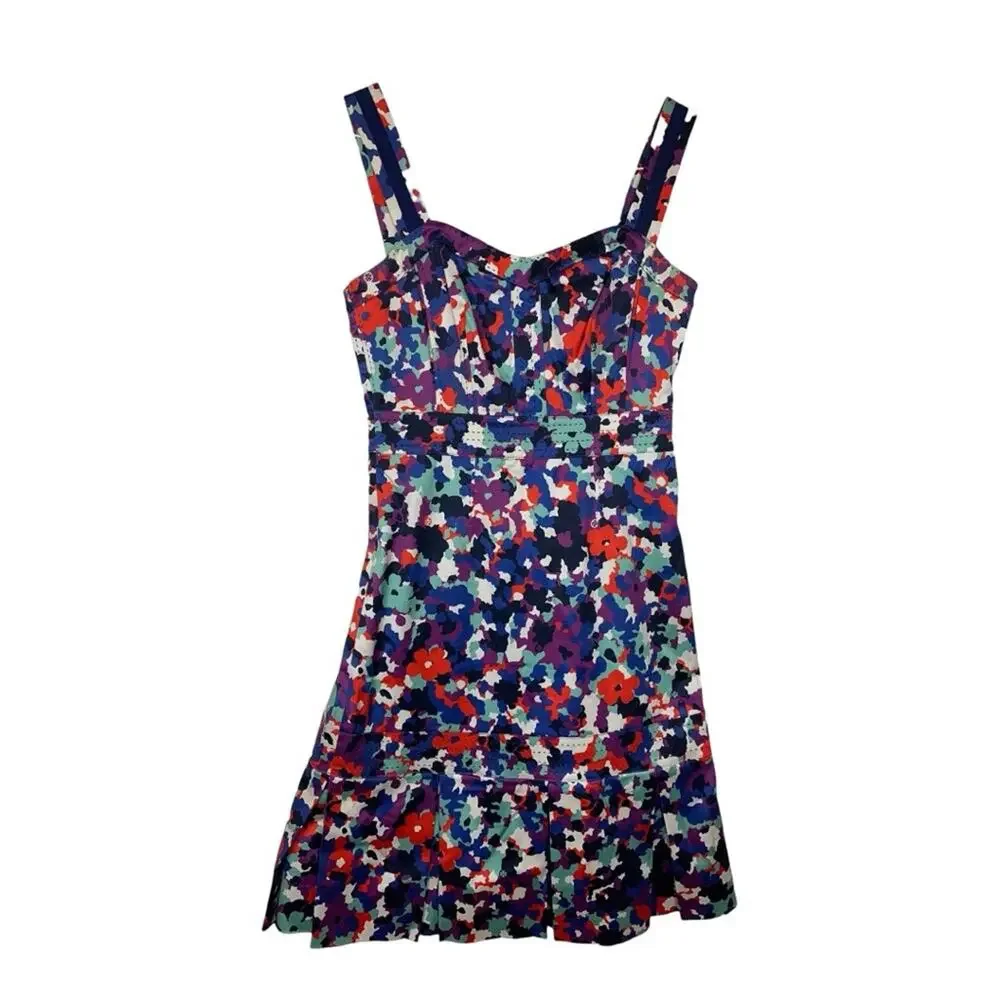 Tory Burch womens size 2 XS berdine dress multicolor logo floral sleeveless plea